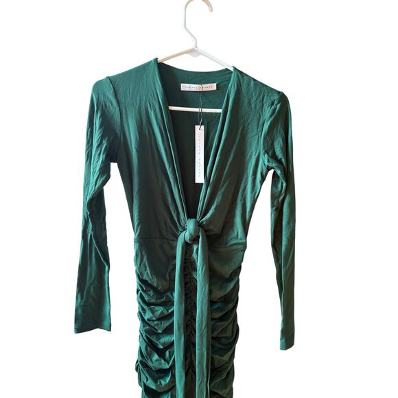 NWT Susana Monaco Green tuileries Ruched Draped Long Sleeve Maxi Dress Medium - Picture 7 of 10